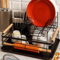 Imagem da promoção Escorredor de pratos Louca Secador de Louça com bandeja escoamento organizador de Pia Preto e Branco