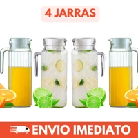Imagem da promoção Jarra De Vidro Com Tampa Suco Água Chá 1 Litro 4 Unidades