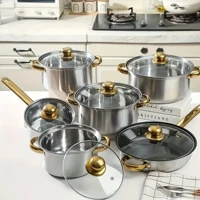 Imagem da promoção Conjunto em aço inoxidável 12PCS Antiaderente 5 Panelas com Tampa e Uma Frigideira Com Tampa, Fino A