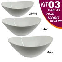 Imagem da promoção Conjunto Jogo de tigelas 3 peças Travessas Oval em Vidro Temperado opaline kit tigela Branca