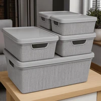 Imagem da promoção Kit 5 Caixa Organizadora com Tampa grande em Plástico Escritório Lavanderia 1,8 L 5 L 15 L