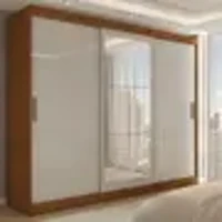 Imagem da promoção Guarda-Roupa Casal Harvard 3 Portas 2 Gavetas com Espelho 100% Mdf Off White/Nogueira - Panorama Móv
