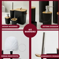 Imagem da promoção Kit Banheiro Quadrado em Bambu com Lixeira Luxo e Puxador de Couro