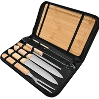 Imagem da oferta Kit de 6 Peças Para Churrasco, Incluindo Pinça, Garfo, Afiador, Faca de Chef, Tábua de Corte E Bolsa