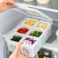 Imagem da promoção Cesto Organizador de Geladeira Com Divisórias Tampa Escorredor Caixa De Conservação Vegetais