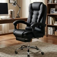 Imagem da promoção Cadeira Escritorio Diretor Reclinável Ergonômica Apoio Pés Preto Couro SintéticoCadeira Escritorio D