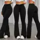 calça flare feminina jeans com elastano levanta bumbum cintura alta cor preta em oferta