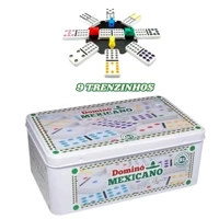 Imagem da promoção Jogo De Dominó profissional Mexicano 91 Peças de pedra na Lata Completo com trenzinhos