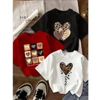 Imagem da promoção Kit 3 Camiseta Feminina Minimalista Camisa T-shirt 100% Algodão Estampa Coração