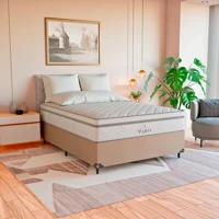 Imagem da promoção Cama Box Viúva Bege + Colchão Paris Molas Ensacadas Branco