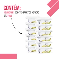 Imagem da promoção Kit 12 Potes de Vidro Hermético 370ml Marmita Tampa Vedação Antivazamento Micro-ondas Freezer