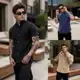 Camisa Social Masculina Gola Padre Linho Manga Curta Luxo em oferta