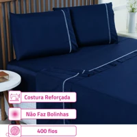 Imagem da promoção Kit Jogo de Lençol Queen Size 400 Fios 4 Peças Toque Extra Macio / Jogo de Cama Queen Ponto Palito