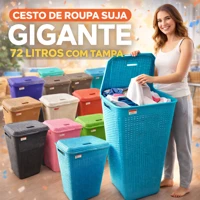 Imagem da promoção Cesto de Roupa Suja com Tampa 72L Grande Plástico Resistente para Lavanderia Banheiro Família