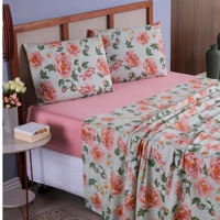 Imagem da promoção Jogo de Lençol Casal Padrão 400 Fios 4 Peças - Com Elástico Estampados - Toque Acetinado Extra Macio