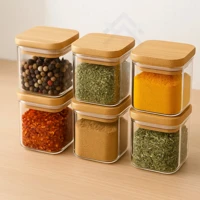 Imagem da promoção Kit 6 Pote Vidro Porta Temperos Hermético Cozinha Organiza Vidro/tampa De Bambu