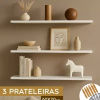 Imagem da promoção Kit 3 prateleira 60x20 decoração preto ou branco 100% mdf