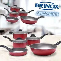 Conjunto de Panelas 5 Peças Brinox Ruby com Revestimento Interno Antiaderente Pro-Flon Vermelho em oferta na Casas Bahia
