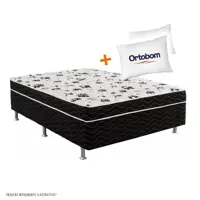 Cama Box com Colchão Conjugado Casal - Ortobom - Union Ortopedic + Travesseiros. em oferta na ShopTime