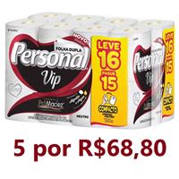 Imagem da promoção 5 pacotes - Papel Higiênico VIP, Folha Dupla, Personal, 16 unidades, Branco 