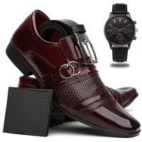 Imagem da oferta Sapato Masculino Verniz Social + Cinto + Carteira + Relógio
