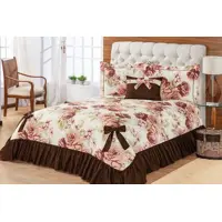 Kit Cobre Leito Laila Cama Casal 5 Peças Floral Tabaco - Valle Enxovais em oferta na Magazine Luiza