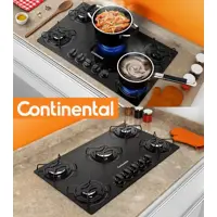 Cooktop Continental 5 Bocas a Gás de Vidro Temperado Preto KC5GP Bivolt em oferta na Magazine Luiza