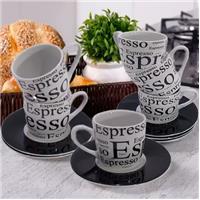 Imagem da promoção Jogo de 6 Xícaras 6 Pires Café Cafézinho Porcelana Decorar Preto Estampado 90ML - HAUSKRAFT