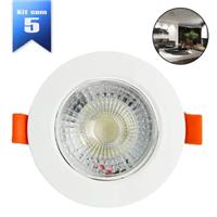 Imagem da promoção Kit 5 Spot Led 5w Embutir Redondo 6500K Branco Frio - Decoração Casa Loja Comércio Gesso Sanca - Sup