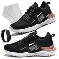 Tenis Feminino Academia Original Caminhada Barato R-ADAPT - Preto/Nude + Relógio + Meias - RYN em oferta na Magazine Luiza