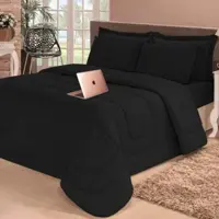 Kit 6 Pçs Edredom Dupla Face Casal Queen com Lençol Preto Cotex em oferta na Extra
