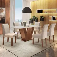 Conjunto Sala de Jantar Mesa Tampo MDF 6 Cadeiras Espanha Yescasa Chocolate / Off White em oferta na Casas Bahia