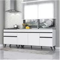 Imagem da promoção Kit 2 Balcões Gabinete Pia 150 cm e Cooktop 70 cm Veneza Multimóveis MP2073.964 Branco