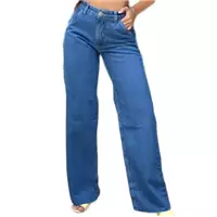 Imagem da promoção Calça Jeans Wide Leg Pantalona Lisa Basica Cintura Alta