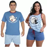 Imagem da promoção Kit 2 Pijamas Casal Curto Personagem Super Man e Mulher Maravilha ou Popeye e Olivia - Pijamas Priké