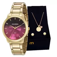 Imagem da promoção Relógio Feminino Mondaine Analógico Dourado 53606LPMVDE3 Colar e Brincos