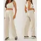 Conjunto Feminino Calça e Cropped Moletom Areia Dicollani Dconj 15 em oferta