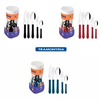 Imagem da promoção Jogo de talheres Faqueiro Tramontina Leme com Lâminas em Aço Inox preto , vermelho , azul