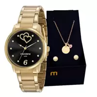 Imagem da promoção Relógio Mondaine Feminino Analógico Dourado 53921LPMGDE2 Colar e Brincos