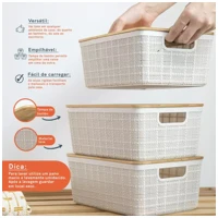 Imagem da promoção Kit 3 caixas organizadoras 4 litros brancas c/ tampa bambu - OIKOS