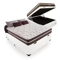 Imagem da promoção Cama Box Baú Casal 138 Tecido Sintético Branco com Colchão Little Angel - Bello Box - Mola Superlast