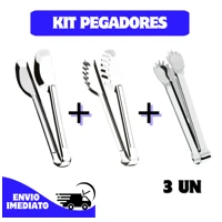 Imagem da promoção Kit Cozinha 3 peças Pegador grande Universal, Massa e Gelo em Aço Inox