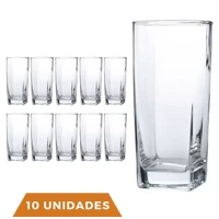 Imagem da promoção Copo Vidro 320ml Quadrado Bali Jogo com 10 Transparente Luxo - PRATICASA