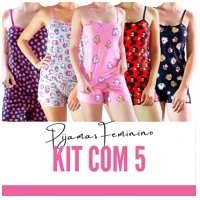 Imagem da promoção Kit 5 Baby Doll Conjunto Pijama Feminino Short Doll Conjuntinho Sexy Short Doll Camisola