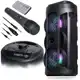 Caixa De Som Amplificada Portátil Bluetooth LED RGB Aux P2 Micro SD USB Radio FM Com Microfone Karao em oferta