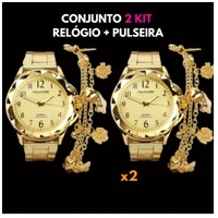 Imagem da promoção Conjunto Kit 2 Relógio Feminino Dourado Banhado a Ouro 18k Original Resistente a água + Pulseira Dou