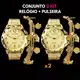 Conjunto Kit 2 Relógio Feminino Dourado Banhado a Ouro 18k Original Resistente a água + Pulseira Dou em oferta