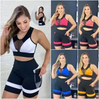 Conjunto Fitness feminino Academia Short+ Top em oferta na Shopee