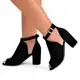 Sandália Feminina Lumiss Ankle Boot Fechada Salto Alto Grosso Confortável Nobuck Preto em oferta