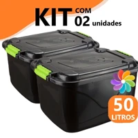 Imagem da promoção Kit 2 Caixas Organizadora 50 LITROS Grande C/Tampa e Trava Cesto para Brinquedos e Multiuso